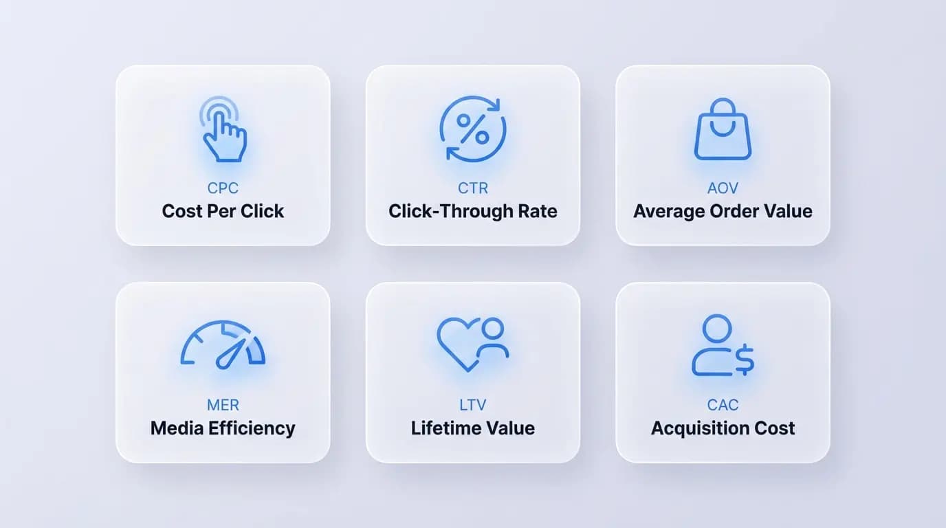 Marketing metrics beyond ROAS - CPC, CTR, AOV, MER, LTV