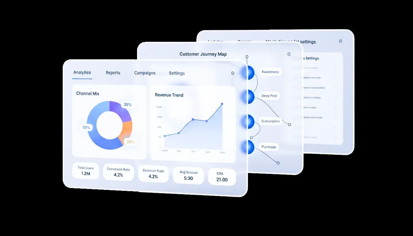 Marketing attribution dashboard showing multi-touch campaign insights