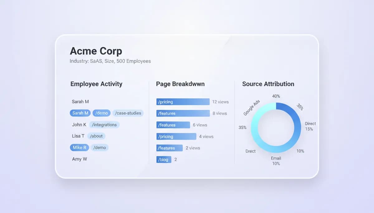 Unified company profile showing aggregated employee activity and page breakdown